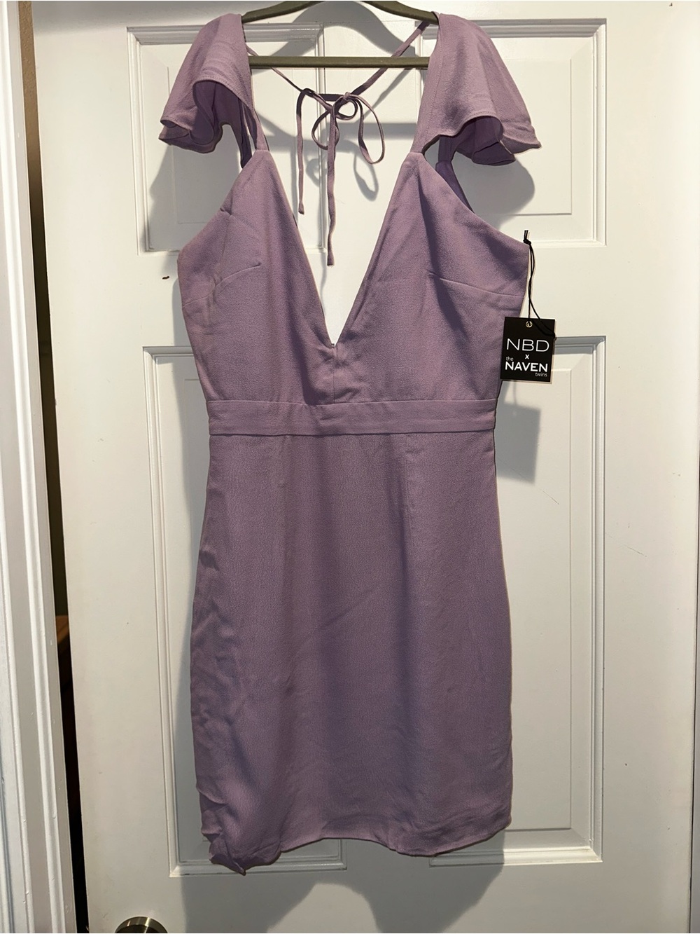 NBD x NAVEN Twins Lavender Plunge Mini Dress Size Small NWT